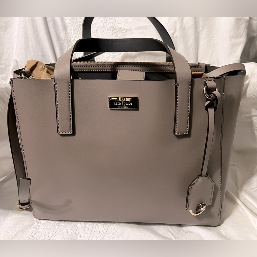 Kate Spade Tri-Open Satchel with Magnetic Closure in taupe color